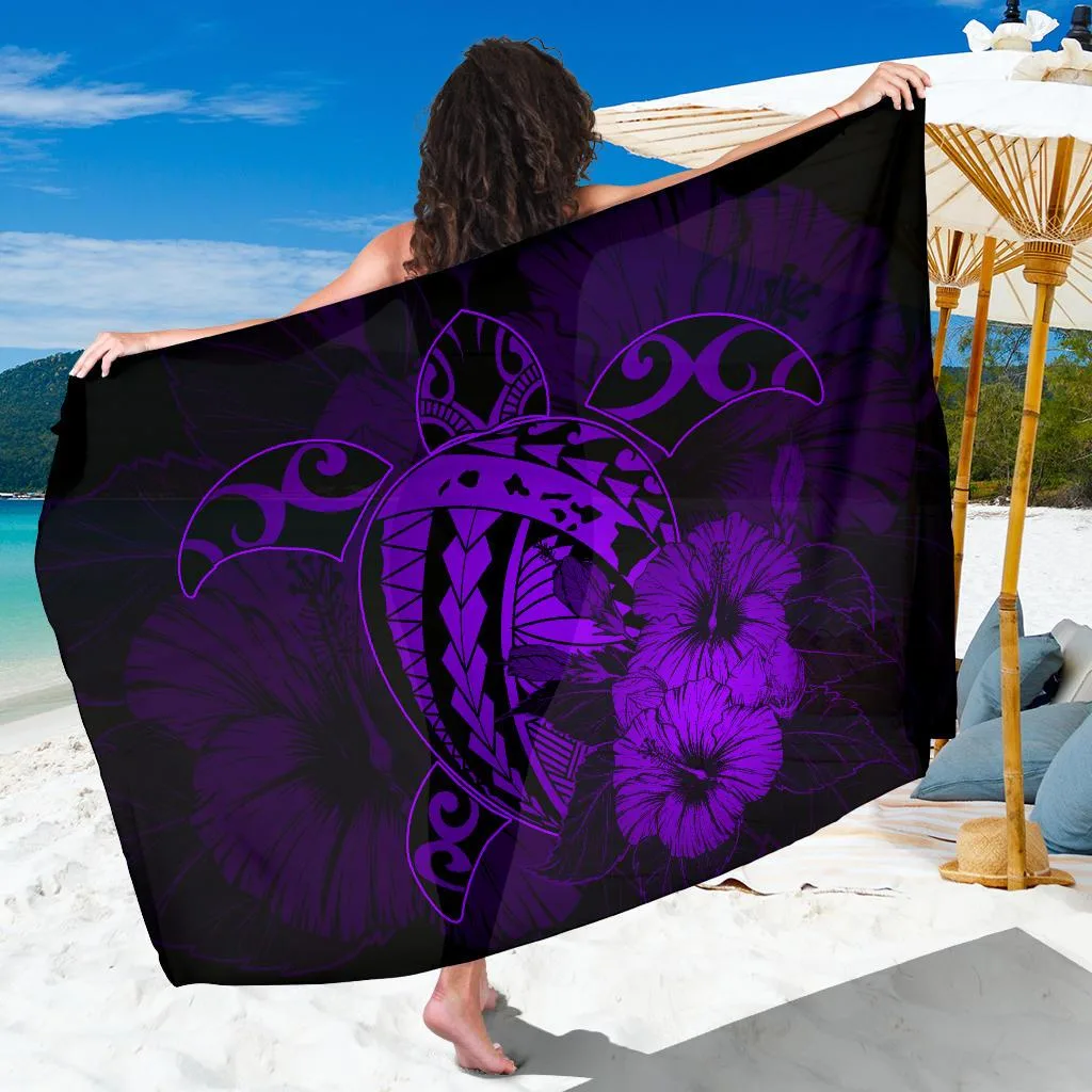 Purple Turtle Hibiscus Floral Print Sarong Hawaii Tropical Beach Wrap Pareo for Resort Hotel Wholesale - main view