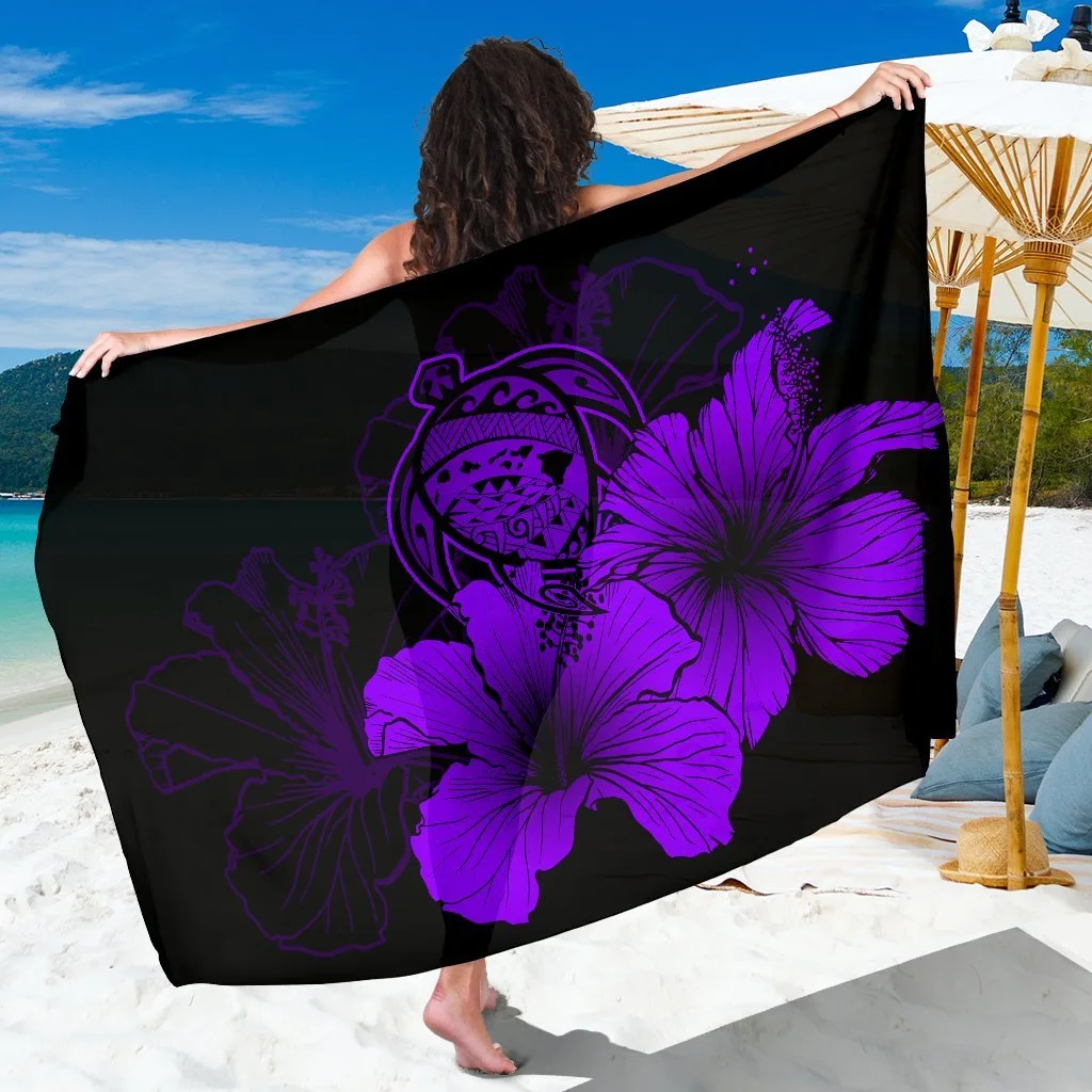 Purple Hawaii Hibiscus Turtle Sarong Beach Wrap Tropical Island Resort Cover Up Wholesale Pareo - main view
