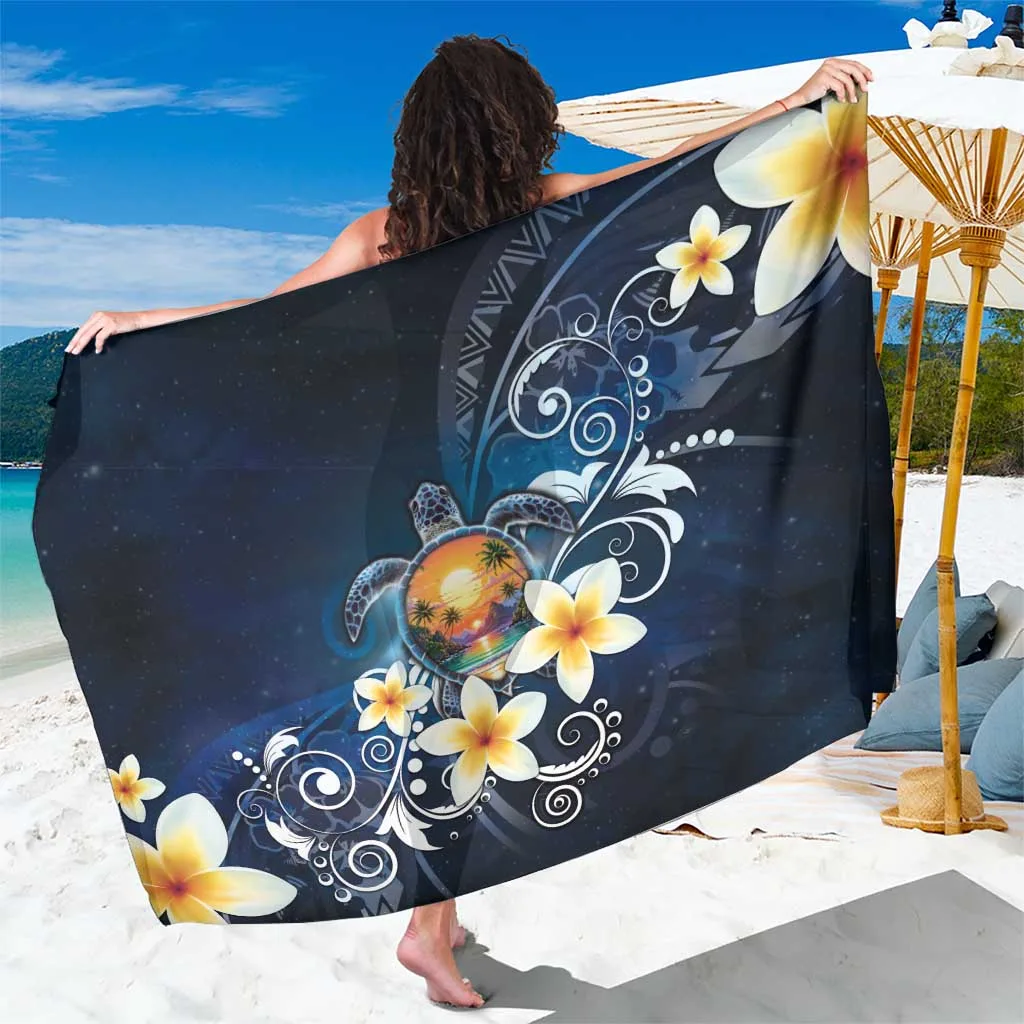 Black Gold Honu Turtle Plumeria Hibiscus Print Sarong Polynesian Tropical Beach Wrap Pareo Wholesale - main view