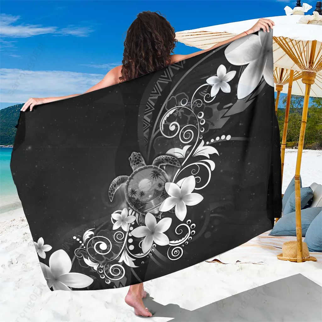 Gray Hawaii Plumeria Sea Turtle Polynesian Print Sarong Beach Wrap Wholesale Pareo - main view