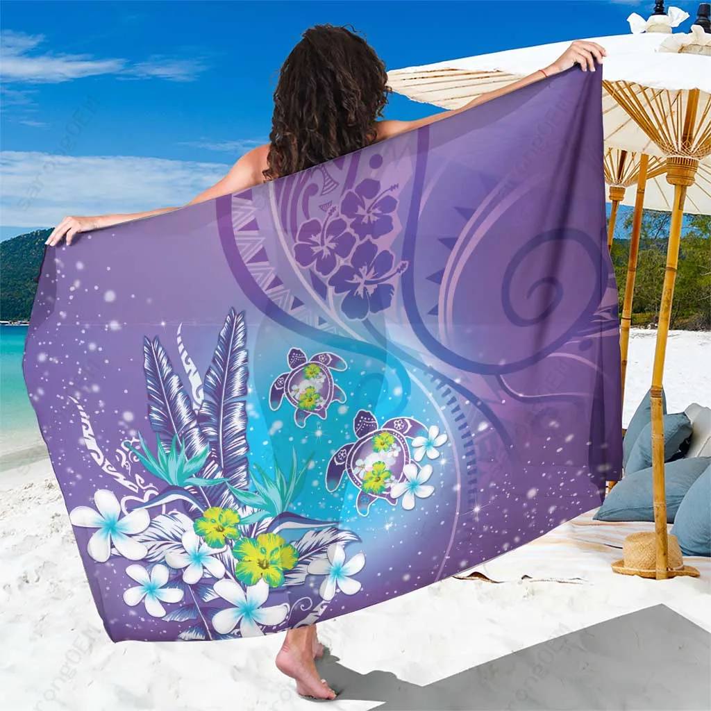 Purple Gradient Tropical Hibiscus Flower Print Sarong Hawaii Beach Wrap Pareo Wholesale - main view