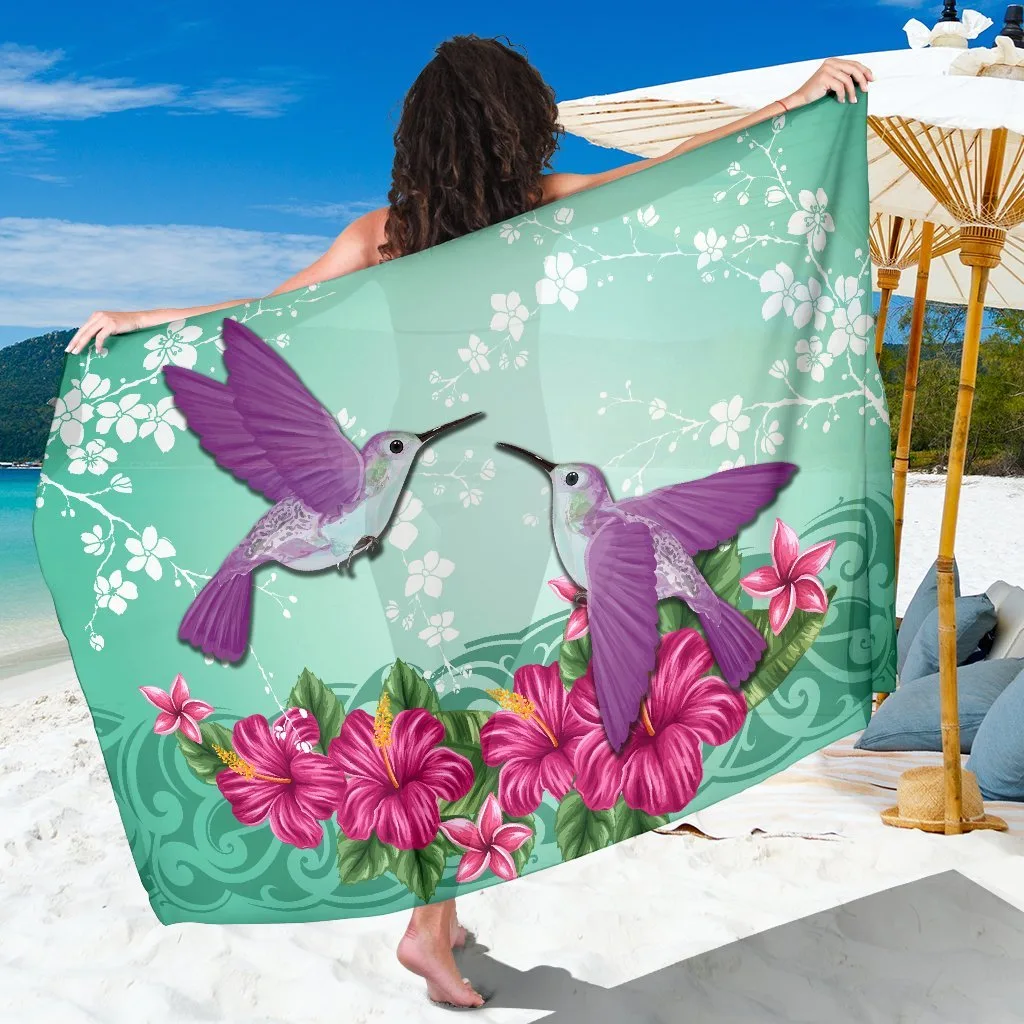 Viscose Hawaii Hummingbird Hibiscus Floral Print Sarong Beach Wrap Summer Island Resort Pareo Wholesale - main view