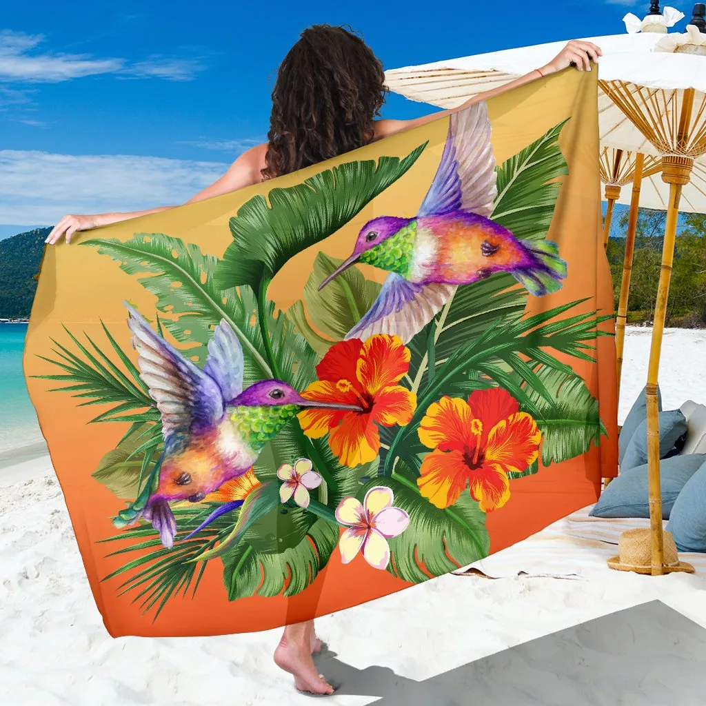 Colorful Hibiscus Hummingbird Tropical Print Sarong Hawaii Style Beach Wrap Pareo for Resort Hotel Wholesale - main view