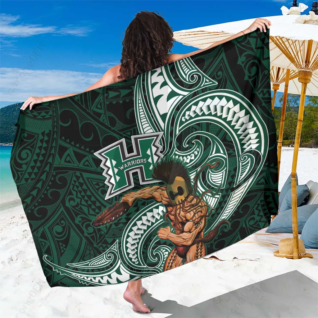 Black Hawaii Ikaika Warrior Football Tribal Tattoo Print Sarong Polynesian Beach Wrap Pareo Wholesale - main view