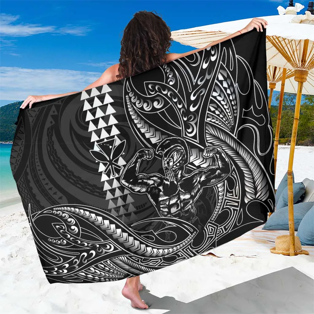 Black Tribal Warrior Helmet Print Sarong Hawaii Ikaika Polynesian Beach Wrap Wholesale Pareo - main view