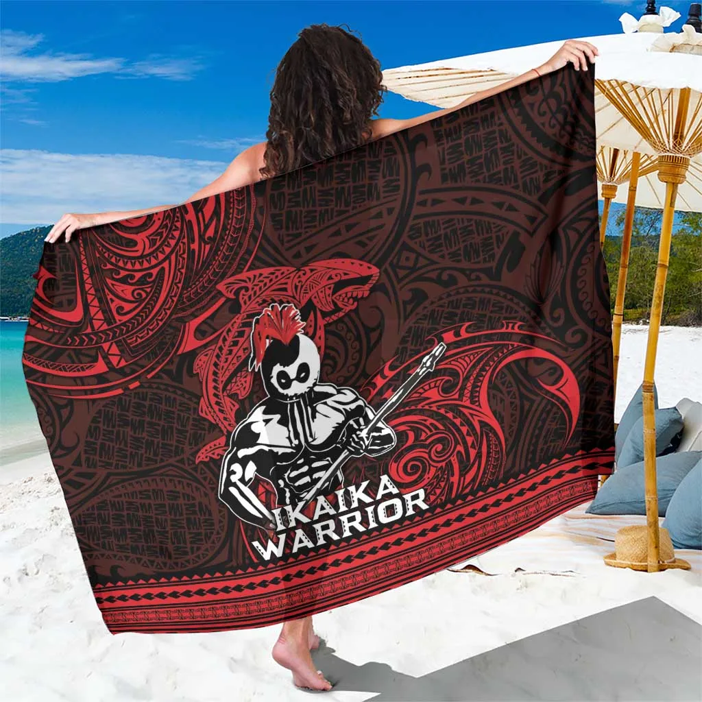 Black Hawaiian Ikaika Warrior Tribal Tattoo Print Sarong Polynesian Beach Wrap Pareo for Resort Wholesale - main view