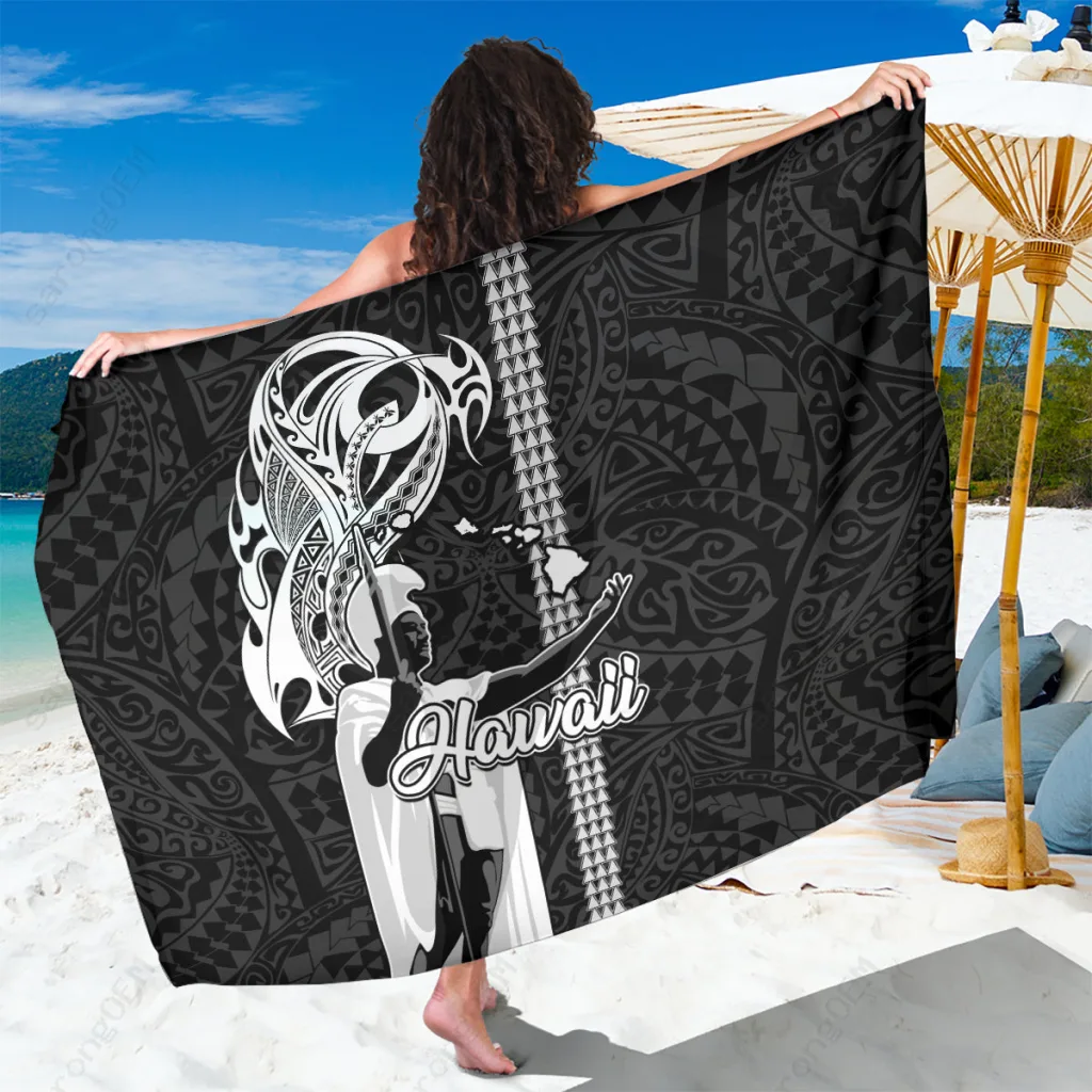 Black Abstract Hawaiian Tribal Print Sarong Beach Wrap Island Vacation Cover Up Pareo Wholesale