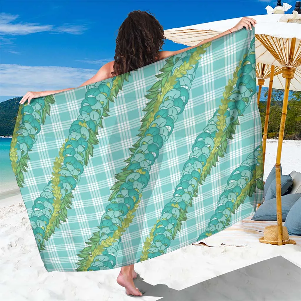 Turquoise Hawaii Jade Vine Lei Aloha Palaka Motif Print Sarong Tropical Beach Wrap Wholesale Pareo - main view