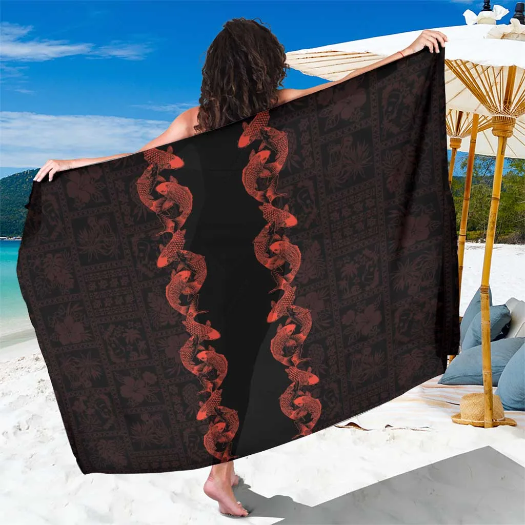 Red Koi Fish Tropical Fish Tapa Print Sarong Hawaii Beach Wrap Pareo Wholesale Custom - main view