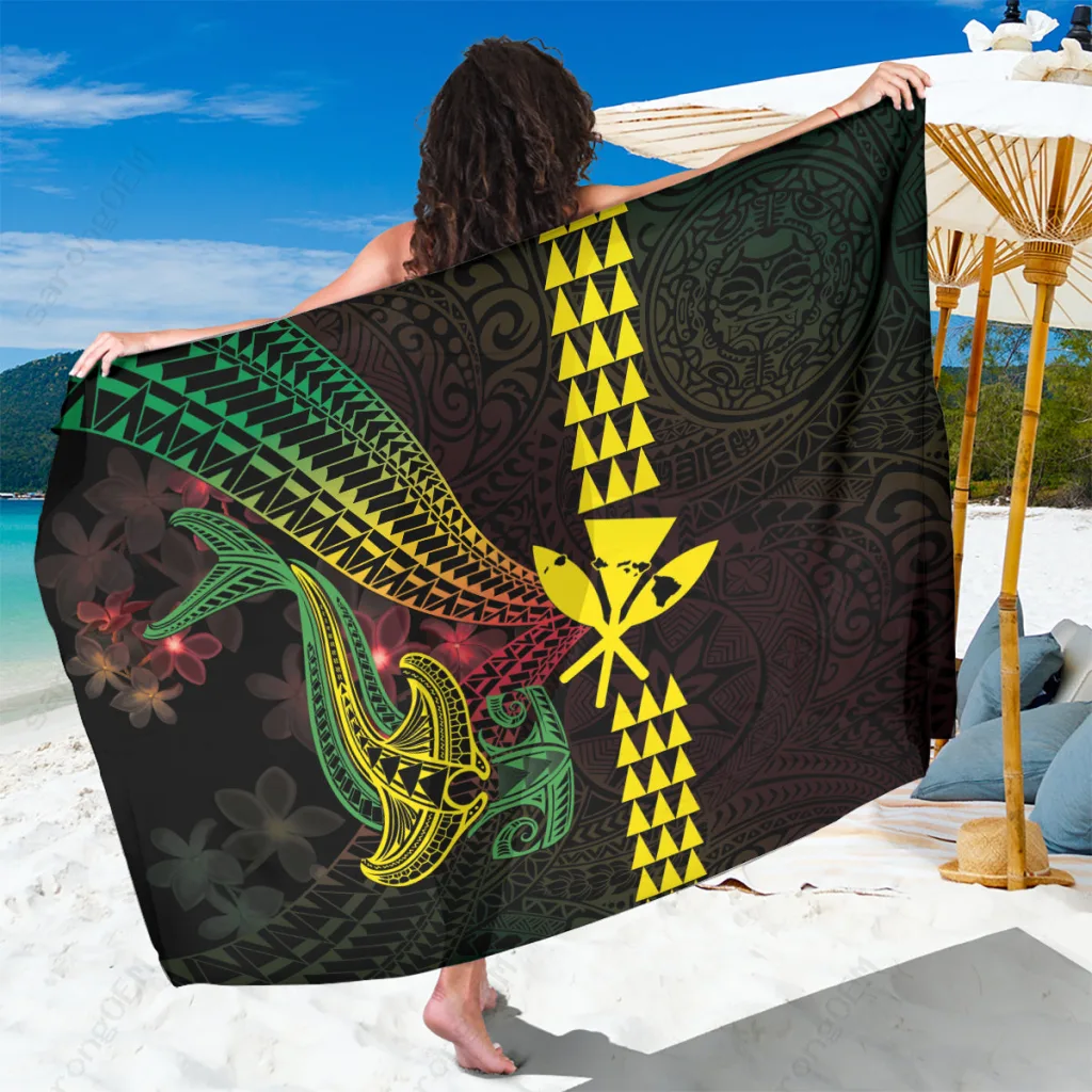 Black Neon Plumeria Tribal Print Sarong Hawaii Tropical Beach Wrap Pareo Wholesale