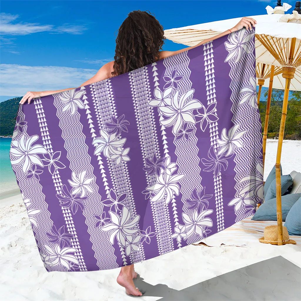 Purple Hawaii Kakau Tribal Sarong with Tiare Print Tropical Island Beach Wrap Pareo Wholesale - main view