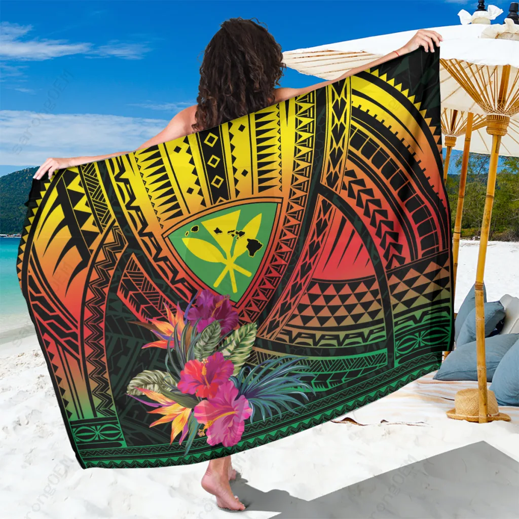Kanaka Maoli Hawaii Tropical Flower Print Sarong Polynesian Beach Wrap Cover Up Wholesale Pareo - main view