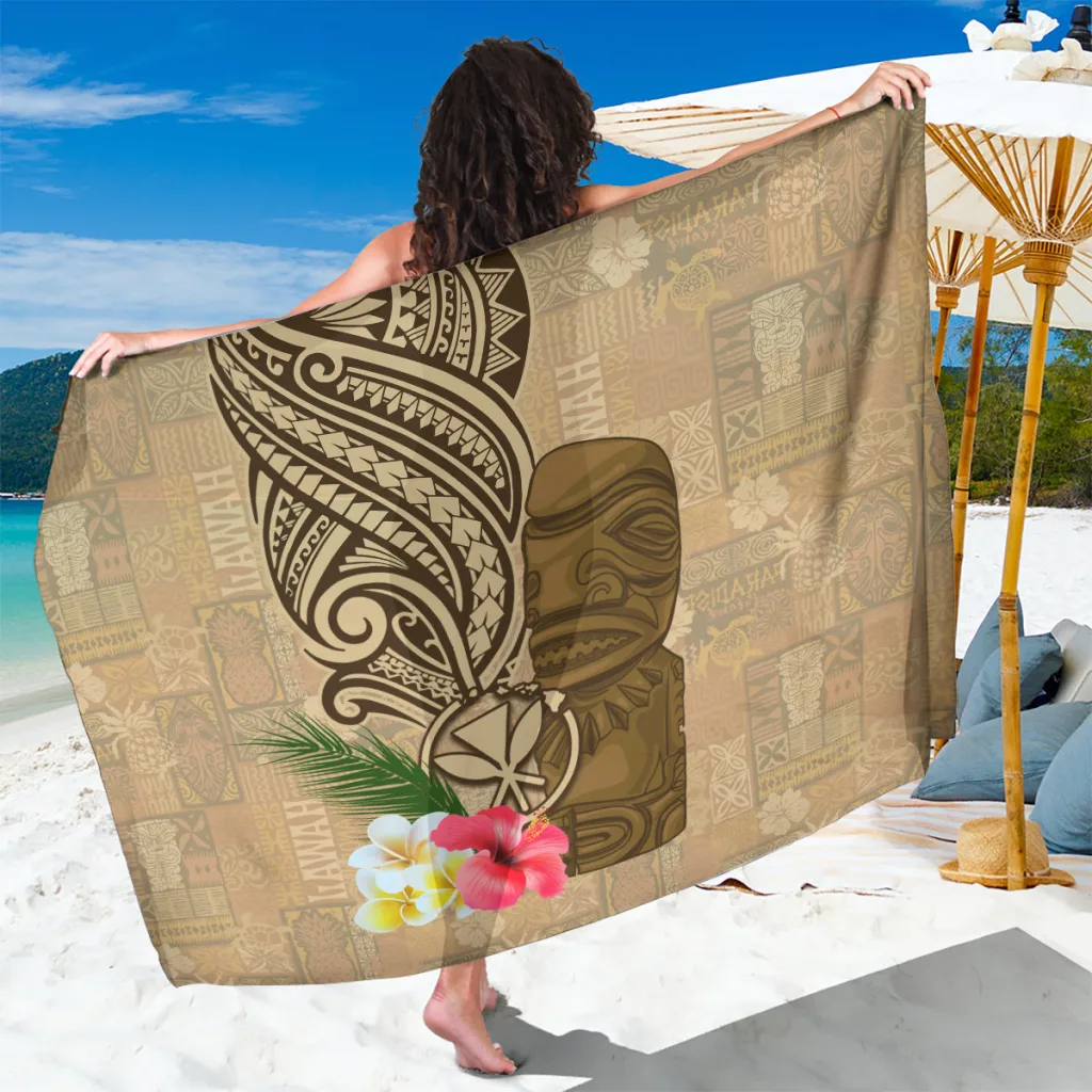 Black Tiki Tribal Polynesian Tattoo Tapa Print Sarong Hawaiian Beach Wrap Pareo Wholesale - main view