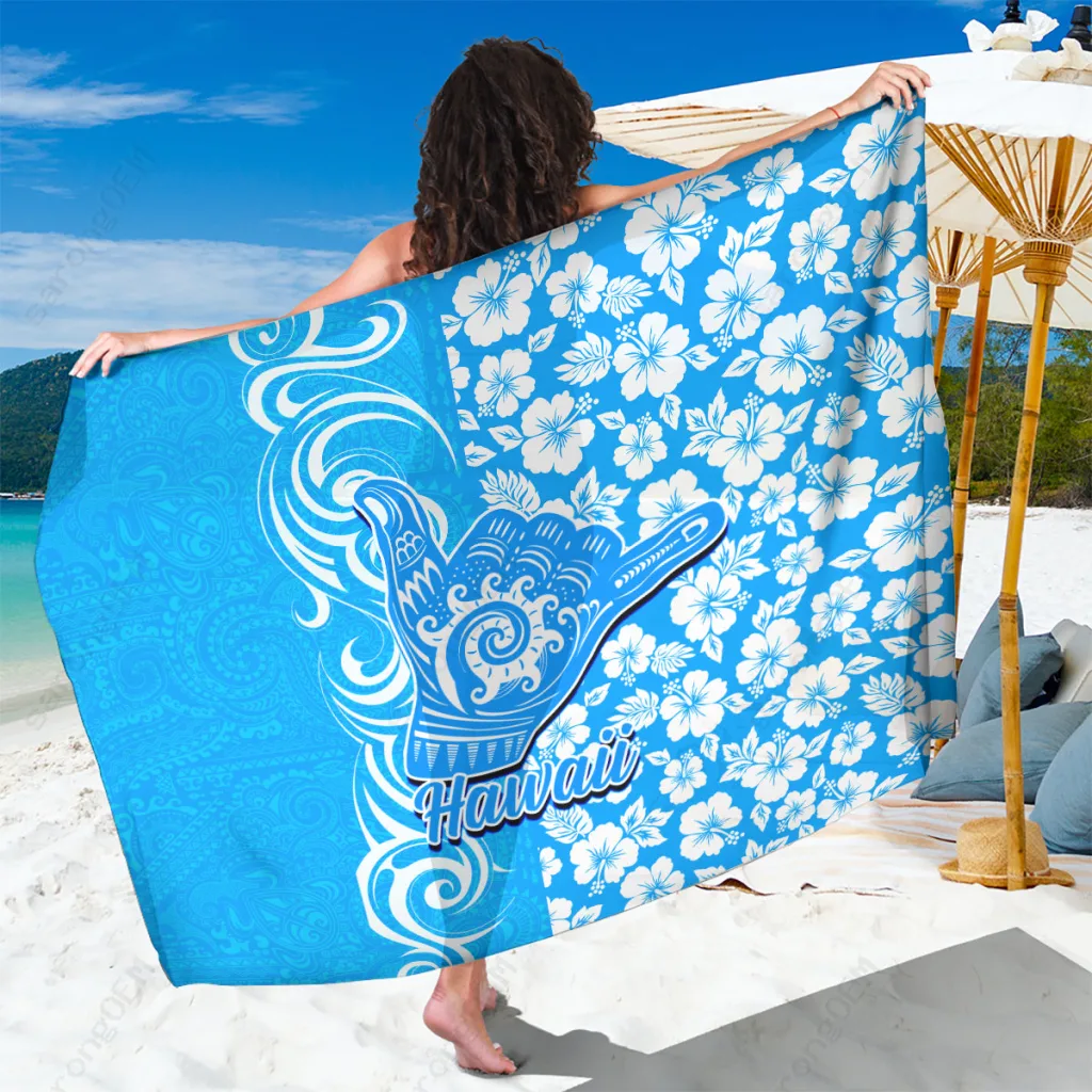 Blue Hibiscus Tribal Print Sarong Hawaii Island Beach Wrap Pareo Cover Up Wholesale - main view