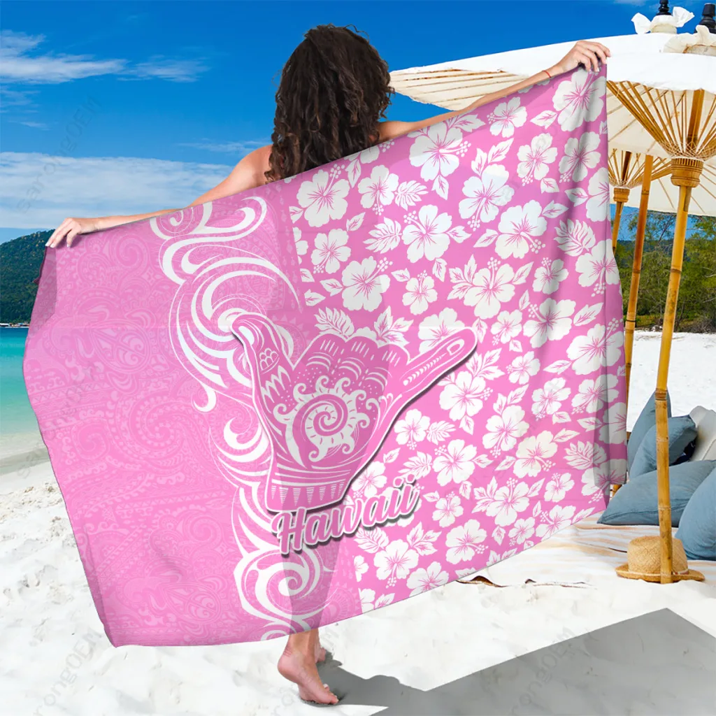 Pink Hibiscus Tribal Print Sarong Hawaii Tropical Beach Wrap Pareo Wholesale Custom - main view