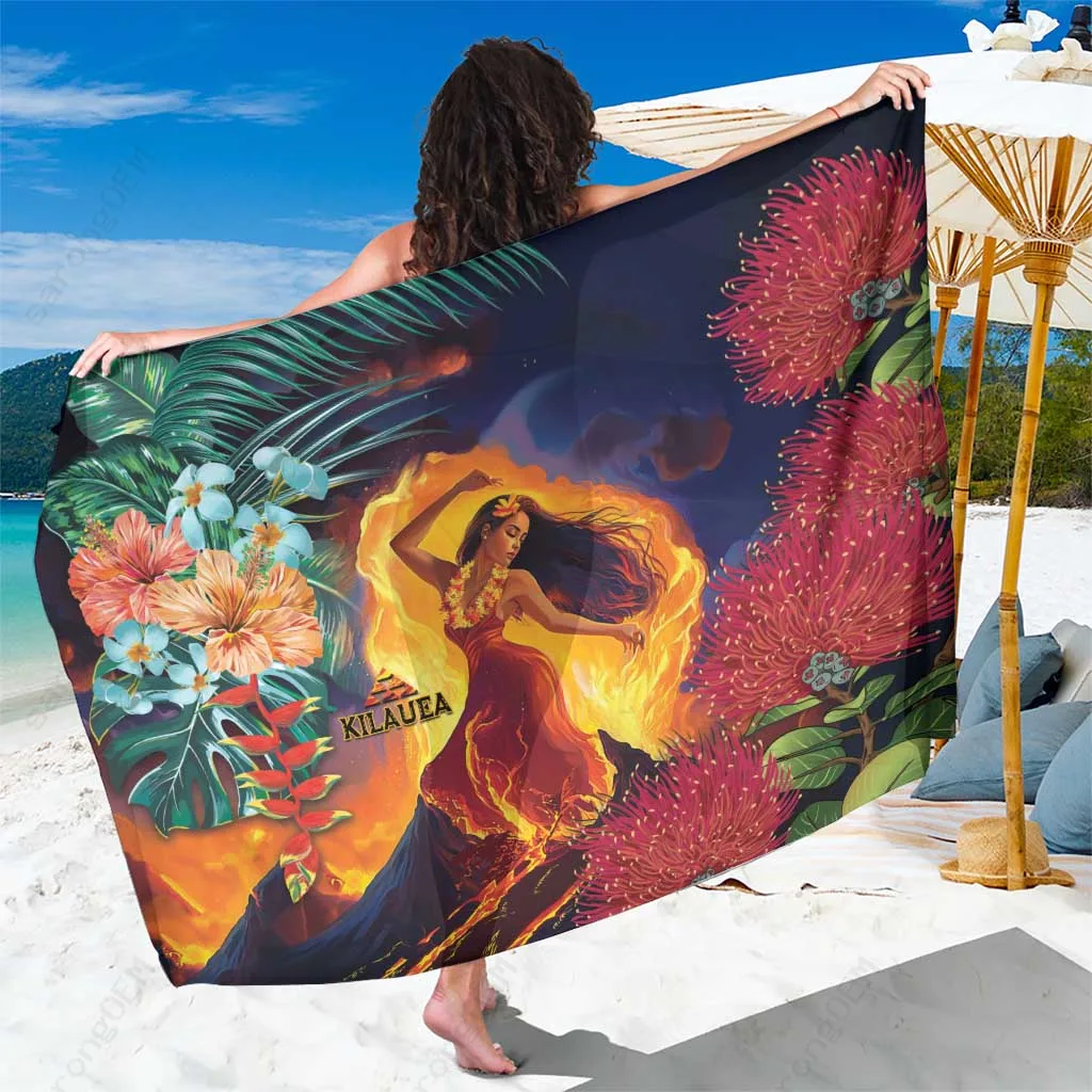 Red Tropical Hibiscus Palm Print Sarong Hawaii Beach Wrap Pareo Cover Up for Resort Wholesale - related