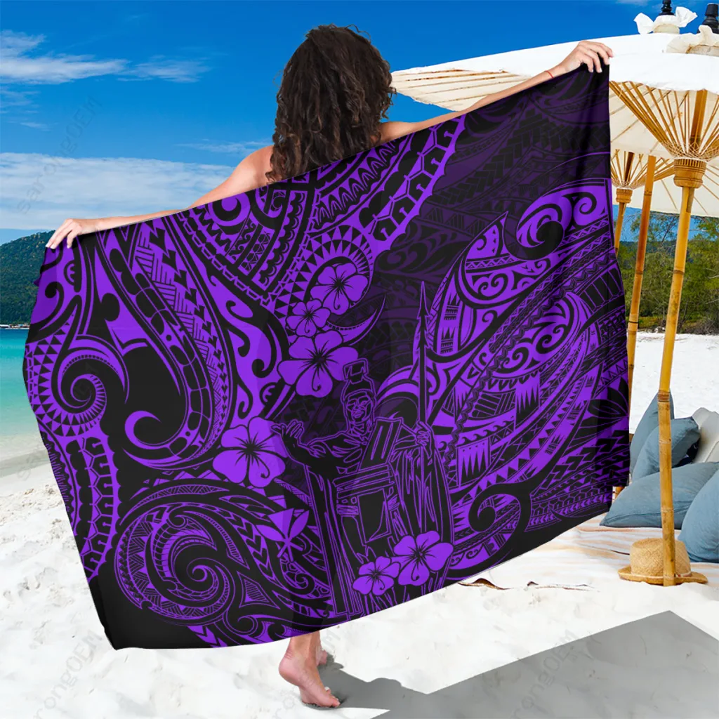 Purple Polynesian Gold Turtle Hibiscus Print Sarong Hawaii Beach Wrap Pareo Wholesale OEM - main view