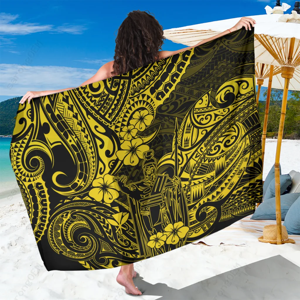 Yellow Polynesian Tribal Print Sarong Hawaii Beach Wrap Pareo Cover Up Wholesale