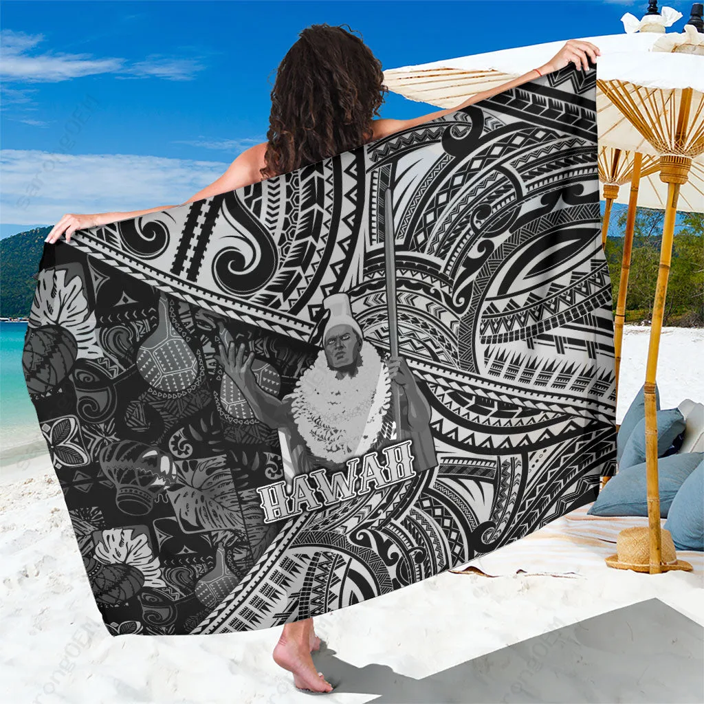 Black Hawaii King Kamehameha Ipu Motif Sarong Polynesian Beach Wrap Pareo Wholesale - related