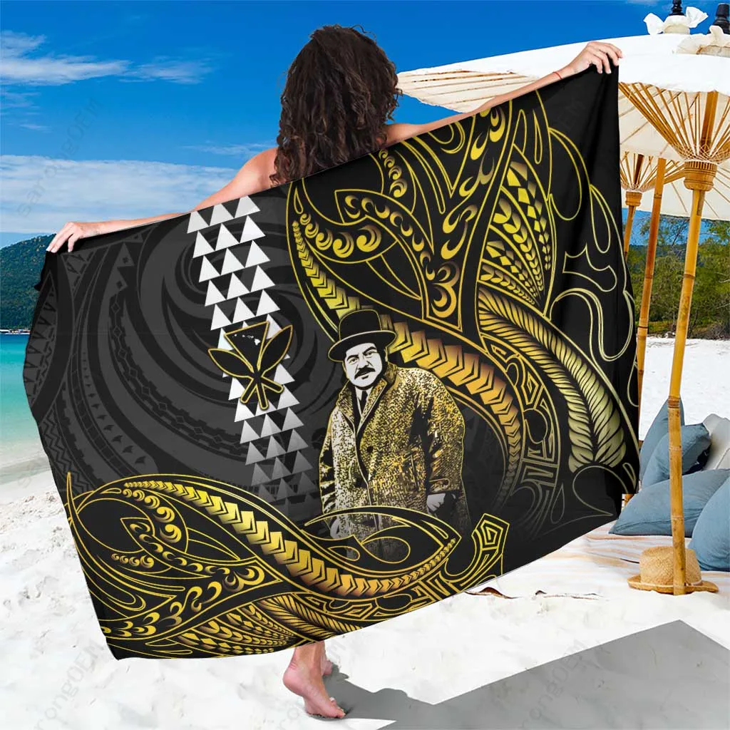 Gold Polynesian Tribal Tattoo Print Sarong Hawaiian Beach Wrap Pareo Cover Up Wholesale - main view