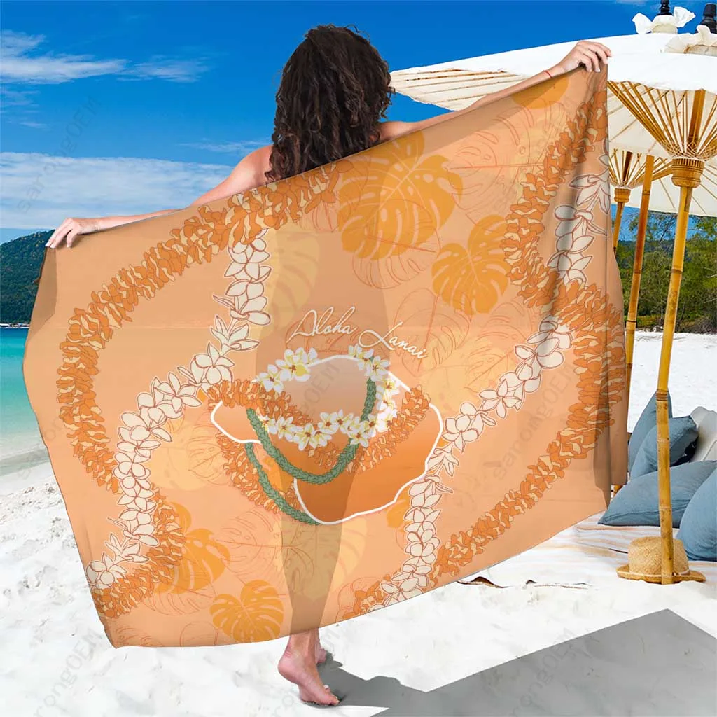 Hawaii Lanai Island Flowers Lei Sarong Orange Kaunaoa Mix Maile - main view