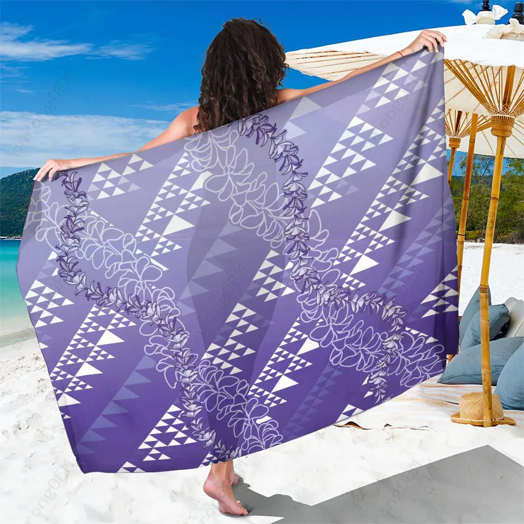 Purple Hawaii Plumeria Kapa Tribal Motifs Print Sarong Tropical Beach Cover Up Wholesale Pareo - main view