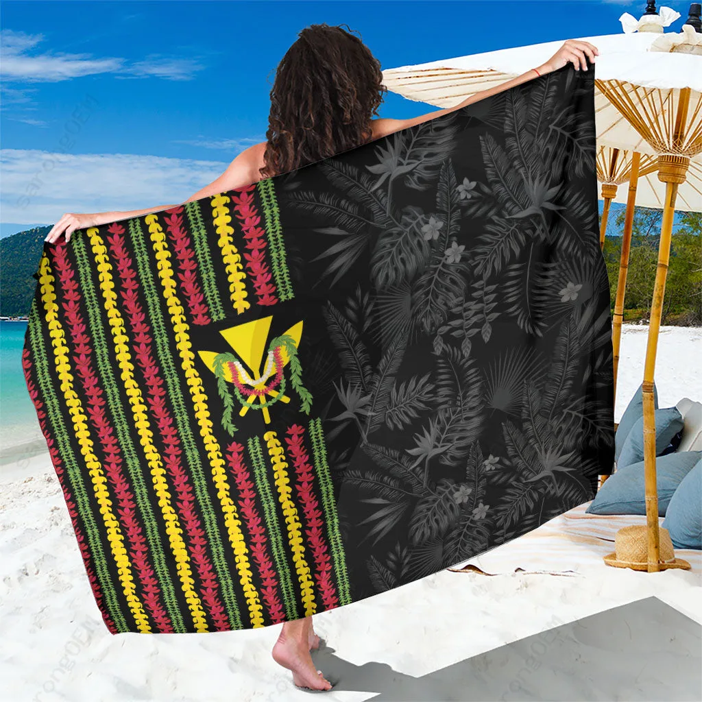 Black Kanaka Maoli Flag Hibiscus Tropical Print Sarong Hawaii Island Beach Wrap Wholesale Pareo - main view