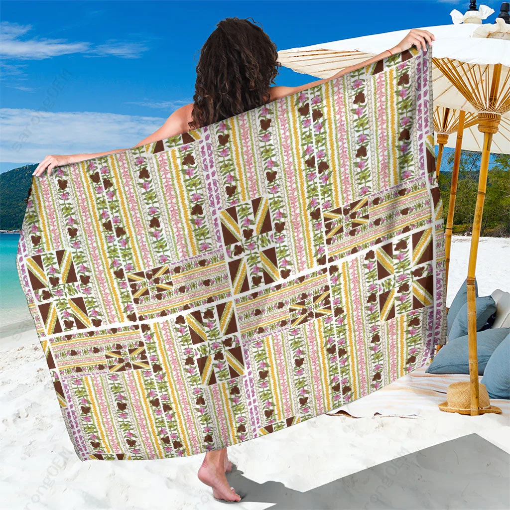 Colorful Hawaii Lokelani Pikake Lei Floral Hawaiian Flag Motif Print Sarong Tropical Island Beach Wrap Wholesale Pareo - main view