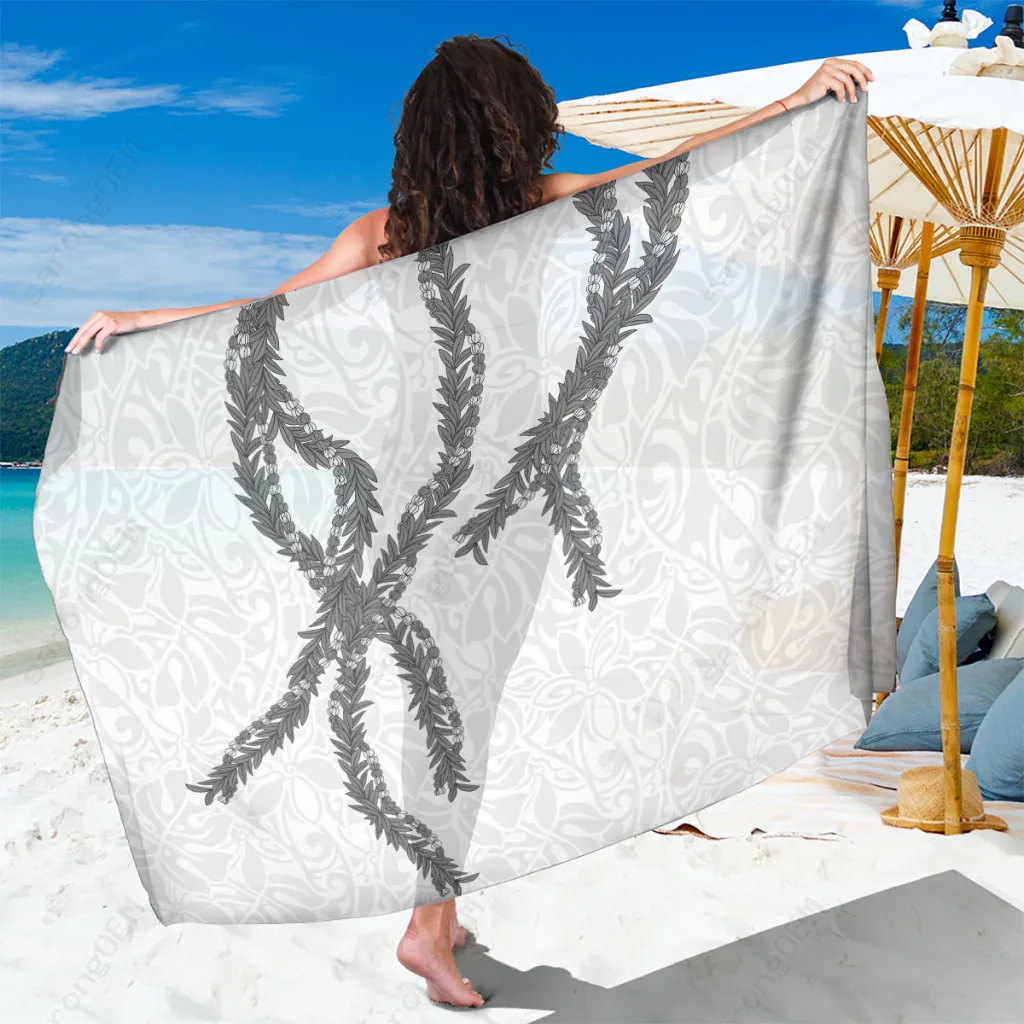 Grey Hawaii Maile Lei Floral Print Sarong Tropical Beach Wrap Pareo Cover Up for Resort Wholesale - main view