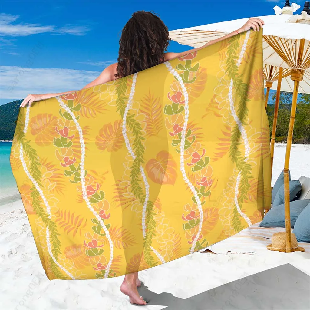 Yellow Hawaii Monstera Print Sarong Beach Wrap Resort Cover Up Wholesale Pareo - main view