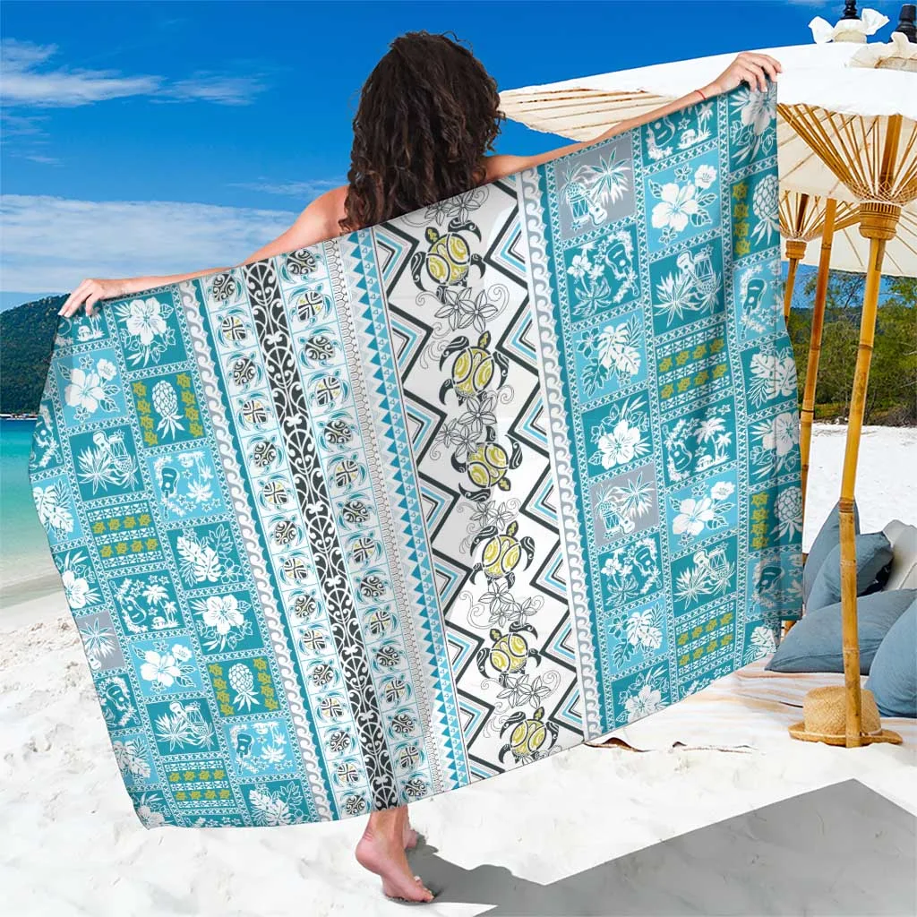 Blue Hawaii Makahiki Turtle Tapa Print Sarong Beach Wrap Pareo for Resort Hotel OEM - main view