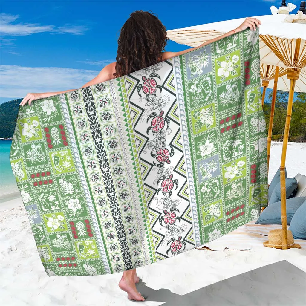 Green Hawaii Makahiki Turtle Tapa Print Sarong Polynesian Beach Wrap for Resort Hotel Wholesale Pareo - main view