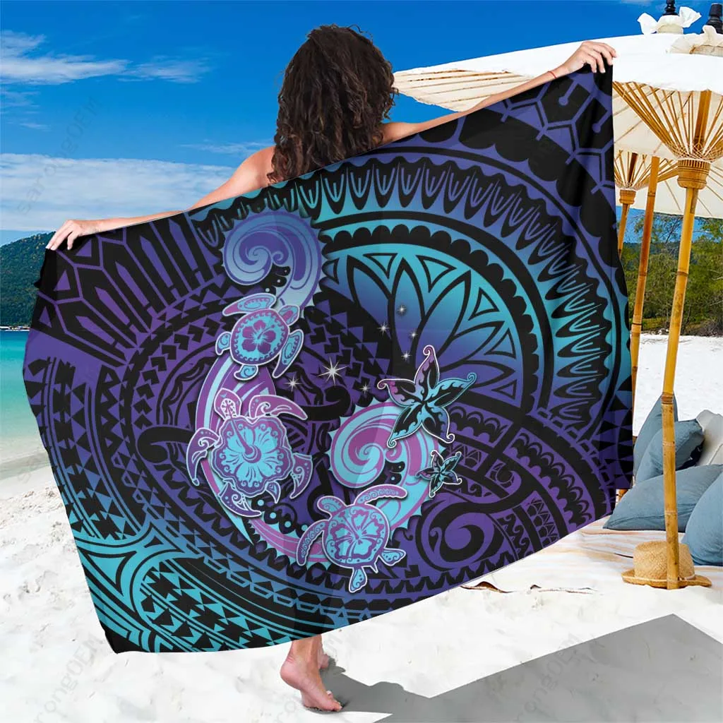 Dark Blue Hawaiian Turtle Spiral Polynesian Tattoo Sarong Beach Wrap Tropical Island Resort Pareo Wholesale - main view