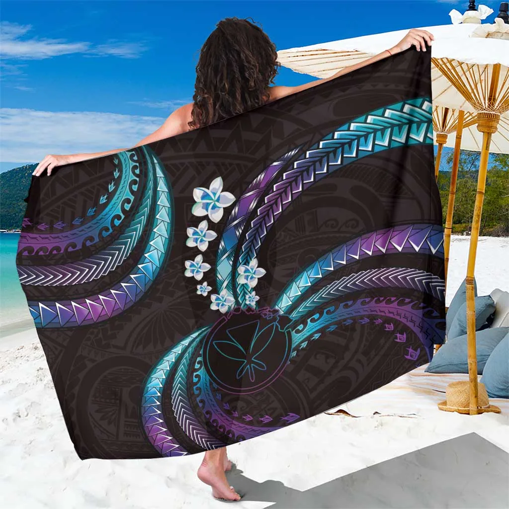 Amethyst Gradient Kanaka Maoli Frangipani Hibiscus Tribal Print Sarong Hawaii Polynesian Beach Wrap Wholesale Pareo - main view