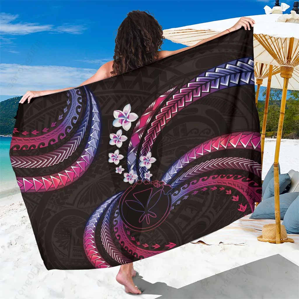 White Kanaka Maoli Frangipani Floral Print Sarong Hawaii Tropical Beach Wrap Pareo Wholesale - main view