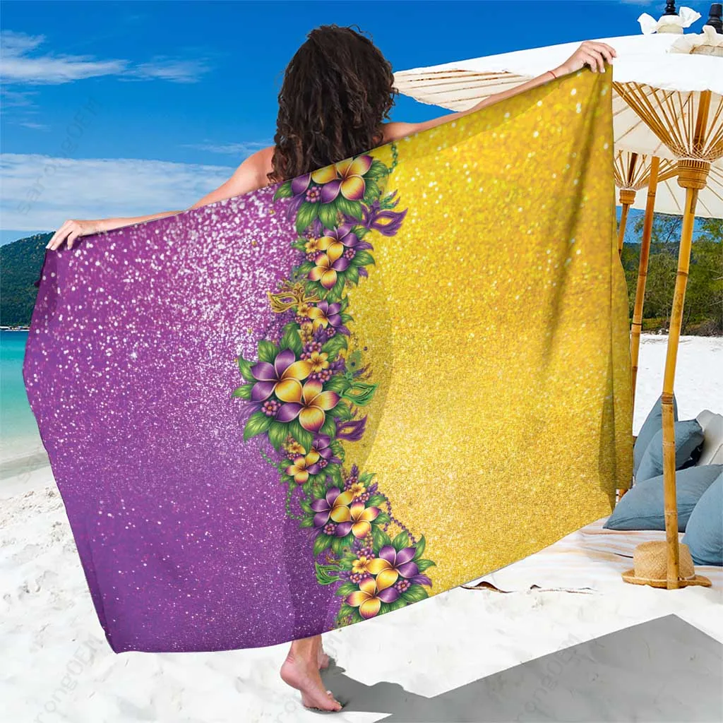 Hawaii Plumeria Lei Beads Glitter Print Sarong Tropical Beach Wrap Cover Up Wholesale Pareo - main view