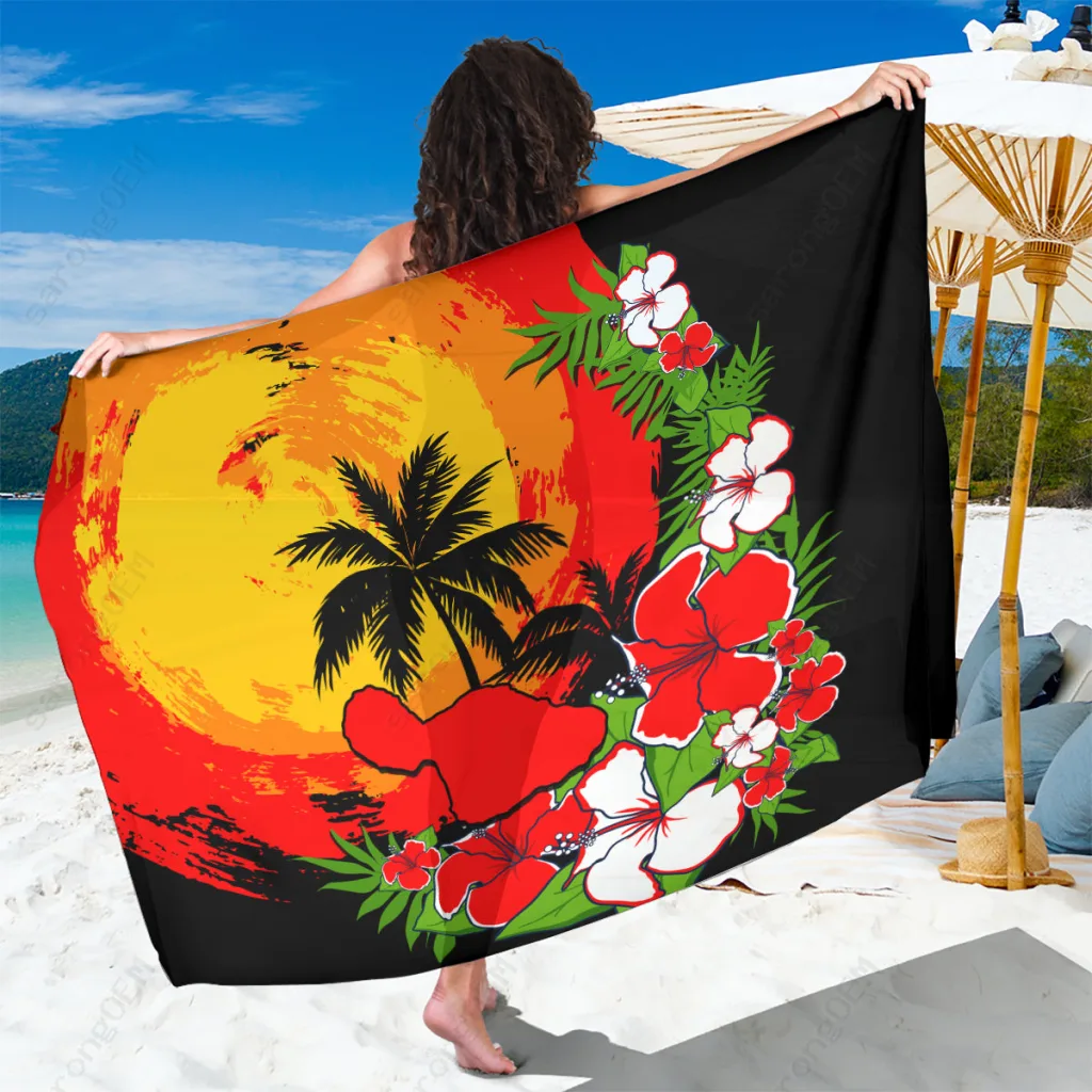 Sunset Hawaii Tropical Forest Print Sarong Beach Wrap Polynesian Island Cover Up Wholesale Pareo - main view