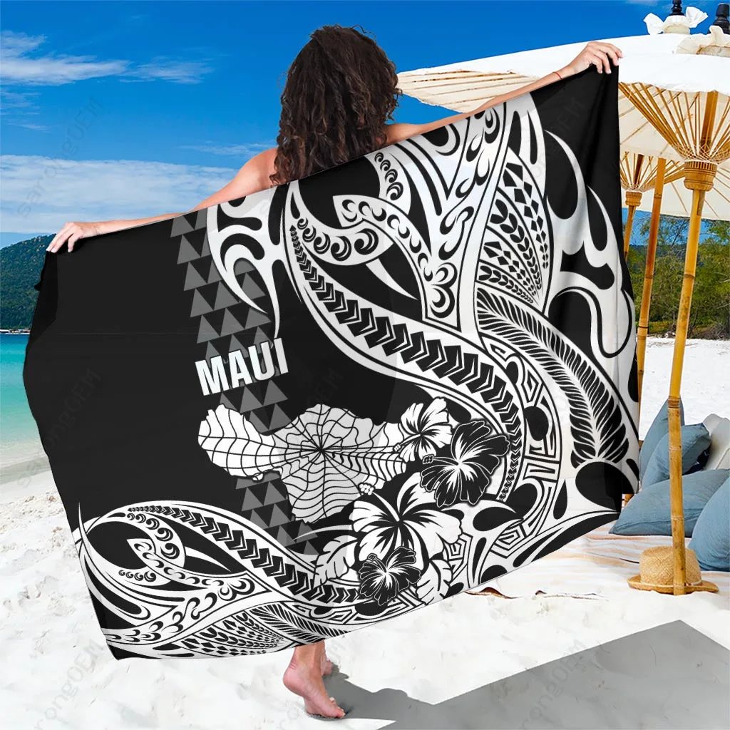 Black Tribal Mandala Print Sarong Hawaii Polynesian Beach Wrap Cover Up for Resort Wholesale Pareo - main view