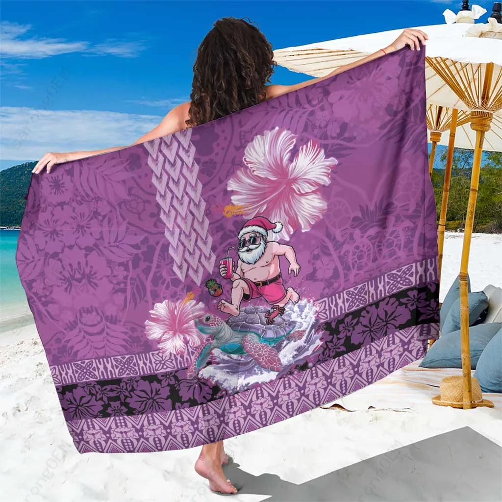 Purple Hawaii Mele Kalikimaka Tribal Santa Sarong Polynesian Beach Wrap Cover Up Wholesale Pareo - main view