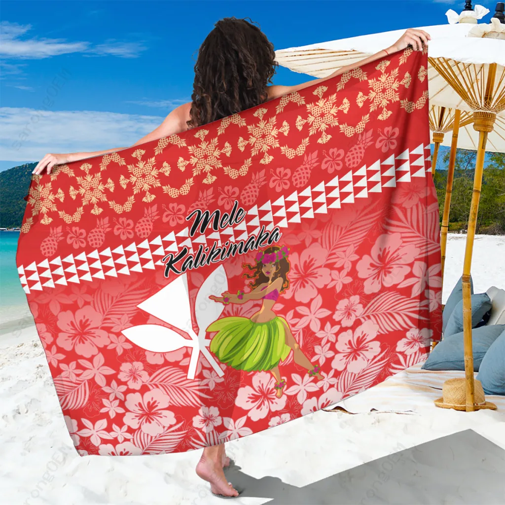 Red Green Hawaii Mele Kalikimaka Hula Santa Claus Print Sarong Beach Wrap Tropical Holiday Pareo Wholesale