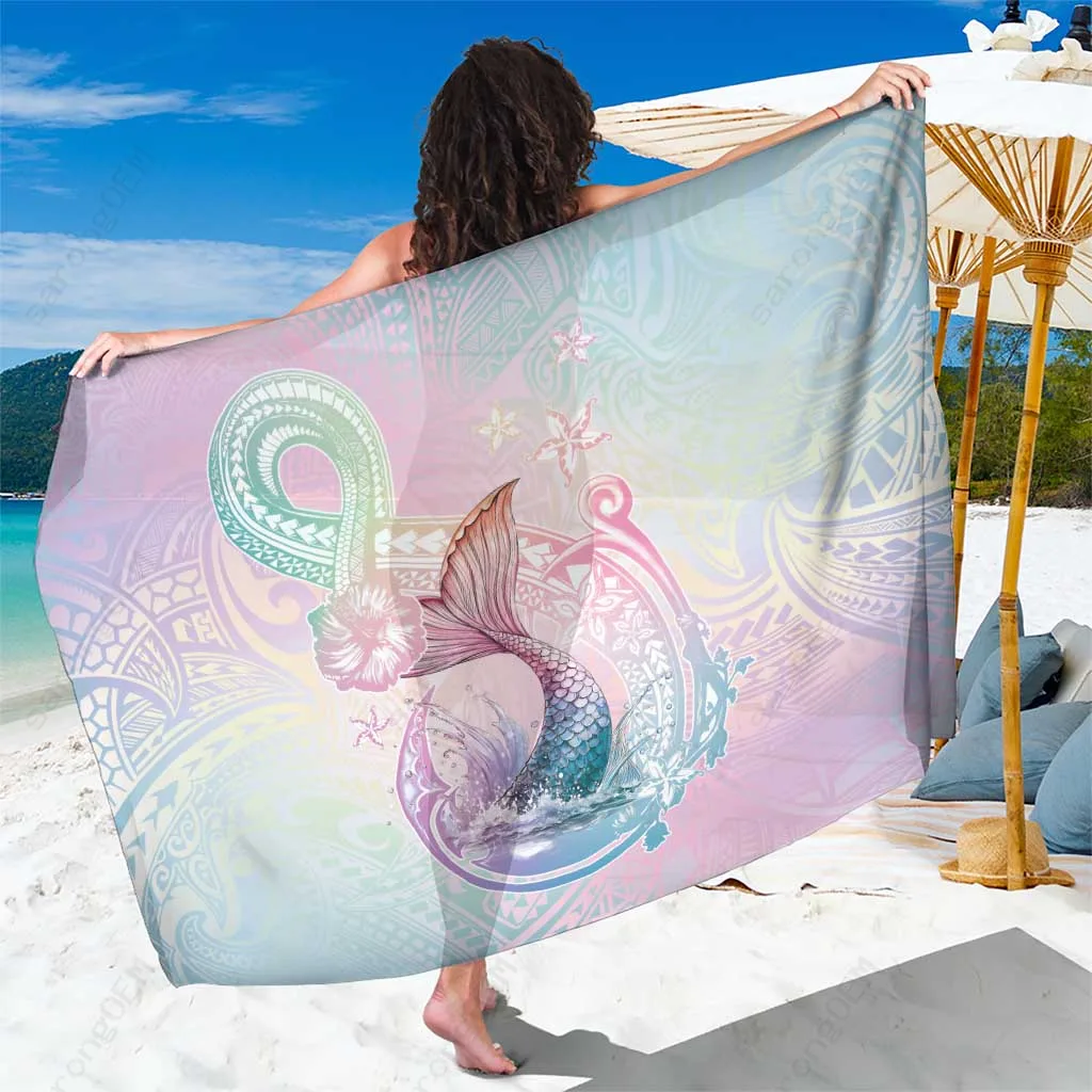Pastel Mermaid Hawaii Polynesian Fish Hook Print Sarong Beach Wrap Tropical Island Cover Up Wholesale Pareo - main view