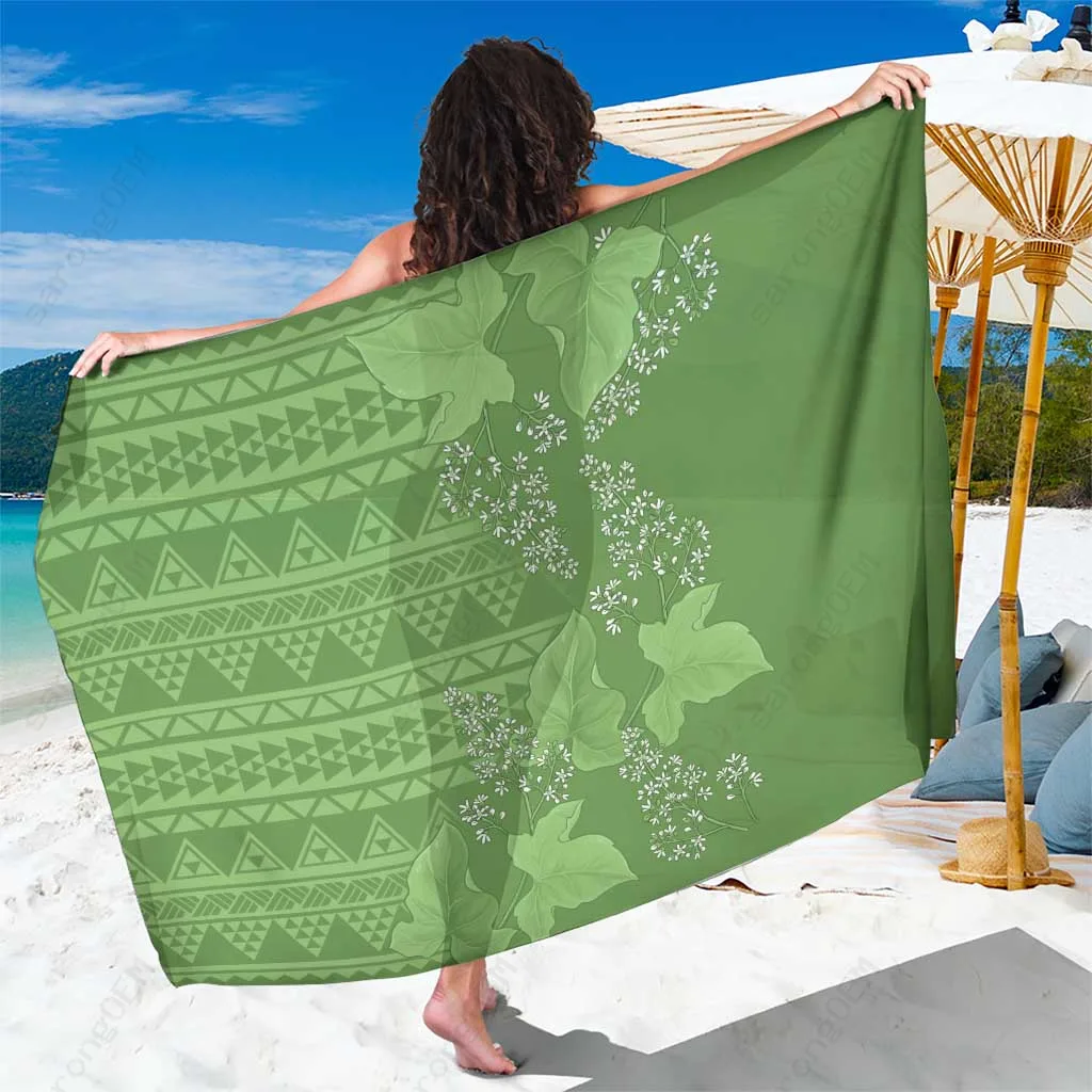Black Hawaii Tribal Kukui Nut Flowers Sarong Polynesian Island Beach Wrap Wholesale Pareo - main view