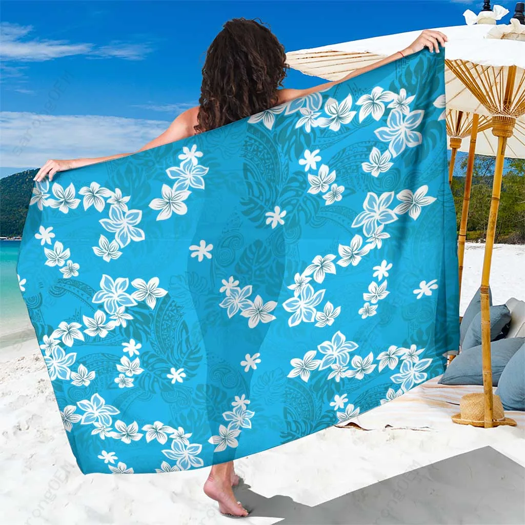 Blue Monstera Deliciosa Plumeria Polynesian Print Sarong Hawaii Tropical Beach Wrap Wholesale Pareo - main view