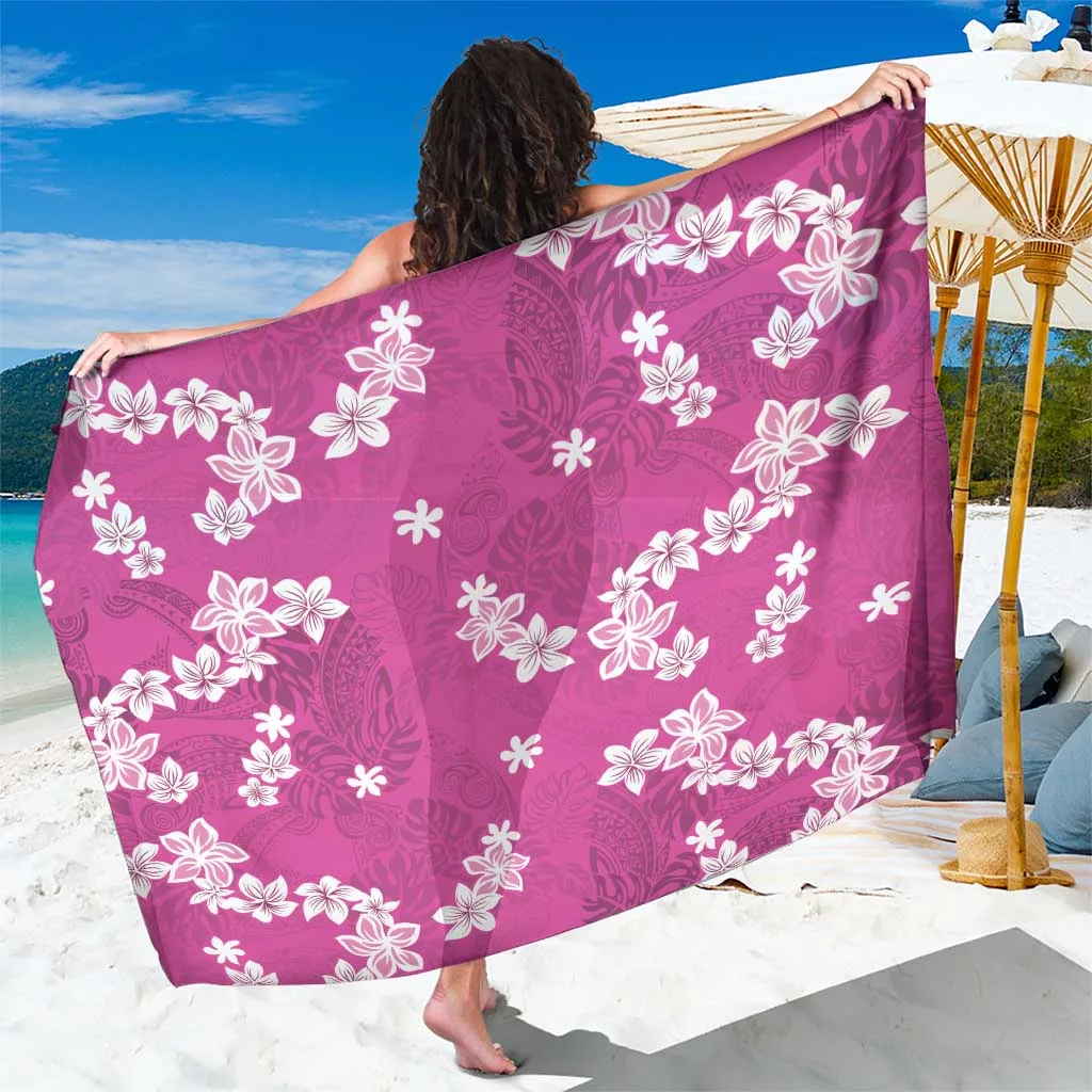 Pink Hawaii Plumeria Monstera Deliciosa Print Sarong Polynesian Beach Cover Up Wholesale Pareo - main view