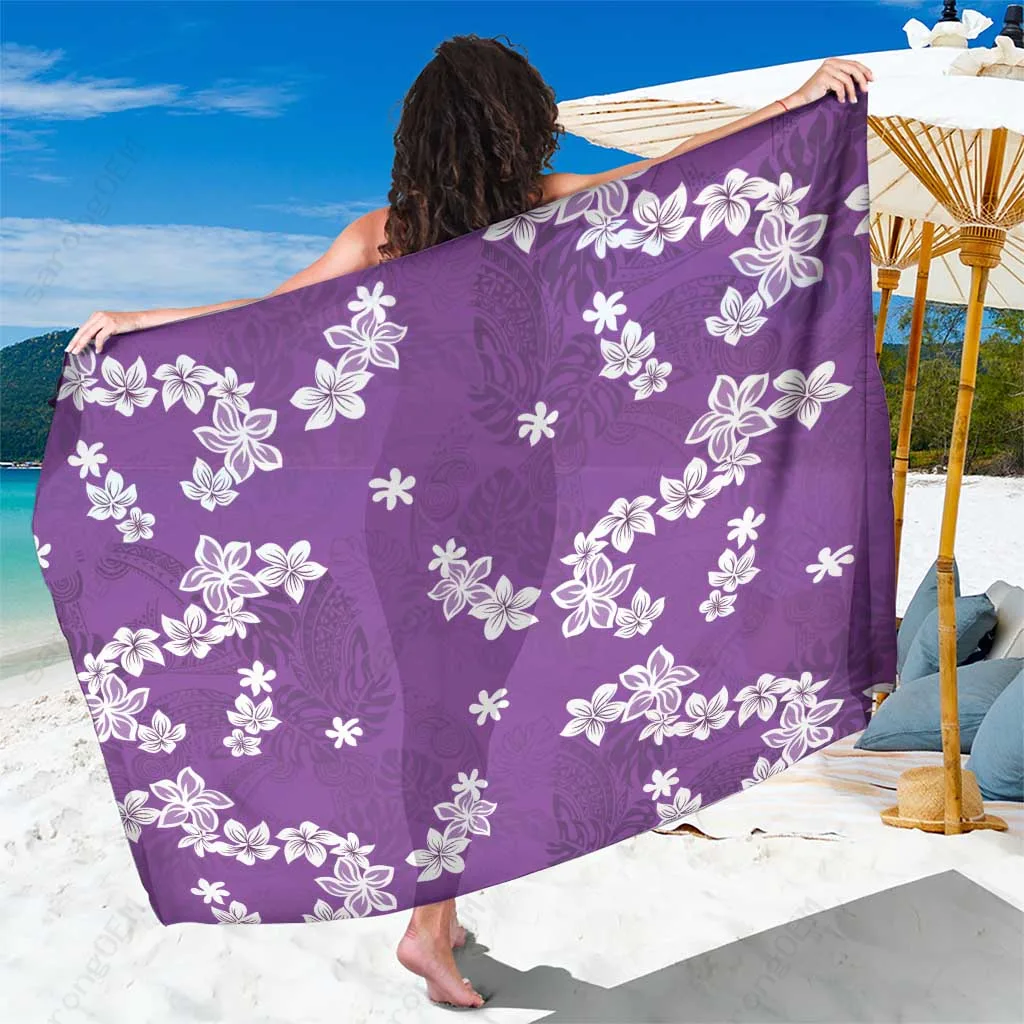 Purple Monstera Plumeria Polynesian Print Sarong Hawaii Tropical Beach Wrap Cover Up Wholesale Pareo - main view
