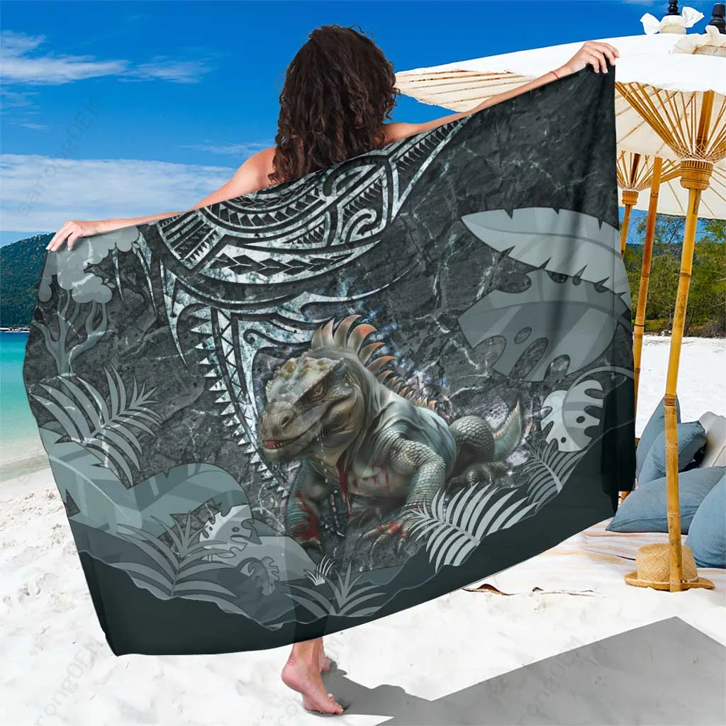 Black Polynesian Gold Tribal Turtle Hibiscus Printed Sarong Hawaii Tropical Beach Wrap Wholesale Pareo - main view