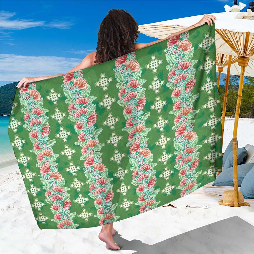 Green Hawaii Ohia Lehua Tropical Floral Sarong Beach Wrap Dress Summer Island Cover Up Wholesale Pareo - main view
