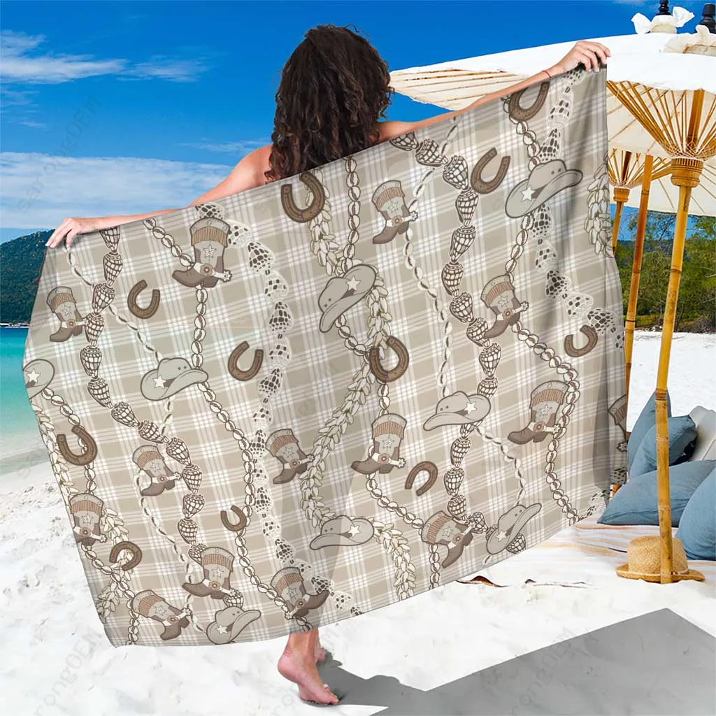 Shell Beige Hawaii Palaka Cowboy Maile Lei Print Sarong Polynesian Beach Wrap Wholesale Pareo