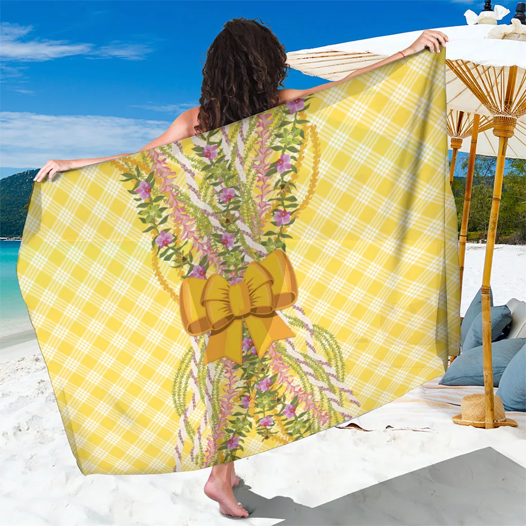 Yellow Hawaii Plumeria Hibiscus Palm Print Sarong Tropical Island Beach Wrap Skirt Wholesale Pareo - main view
