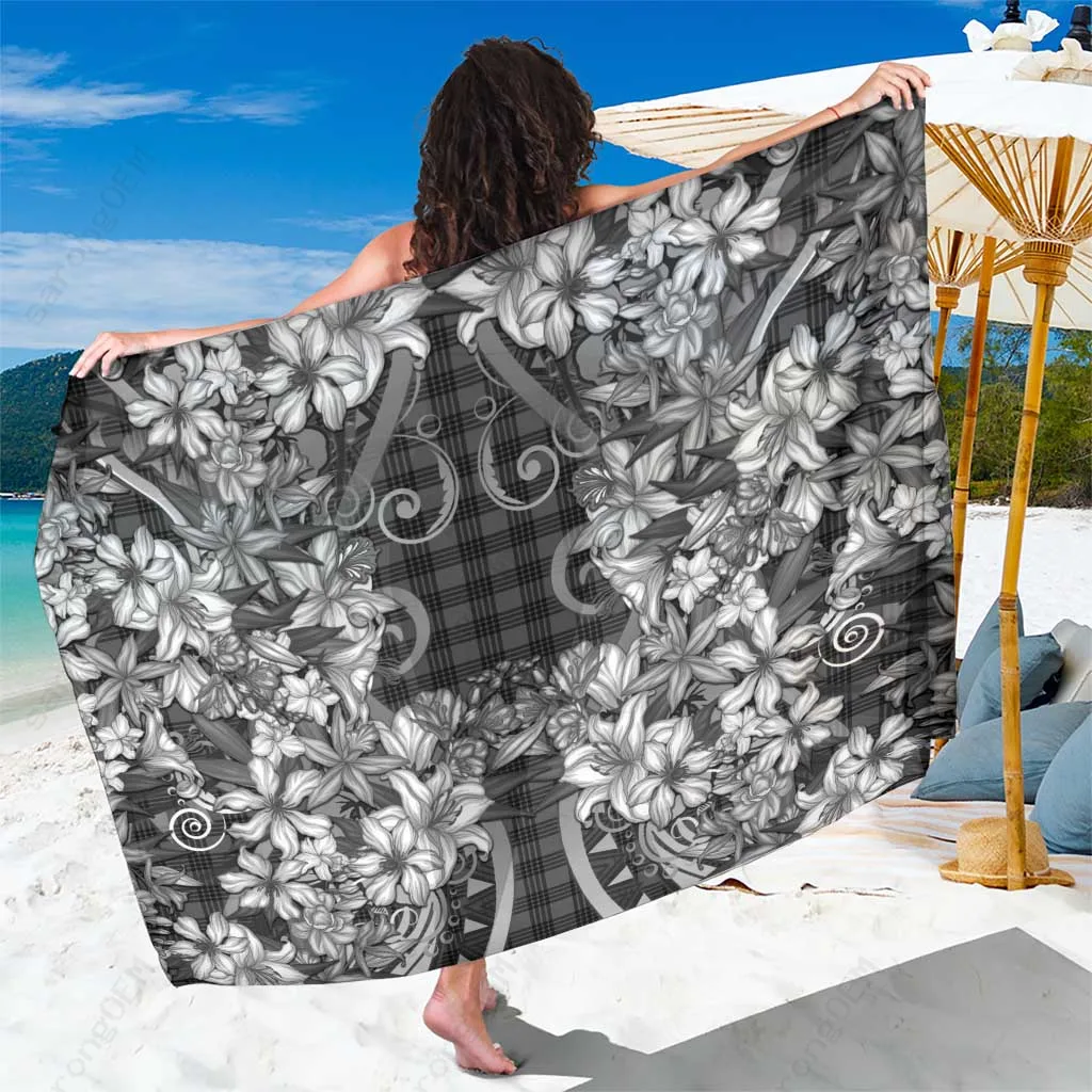 Black Hawaii Tribal Floral Print Sarong Pareo Beach Wrap Polynesian Island Resort Cover Up Wholesale